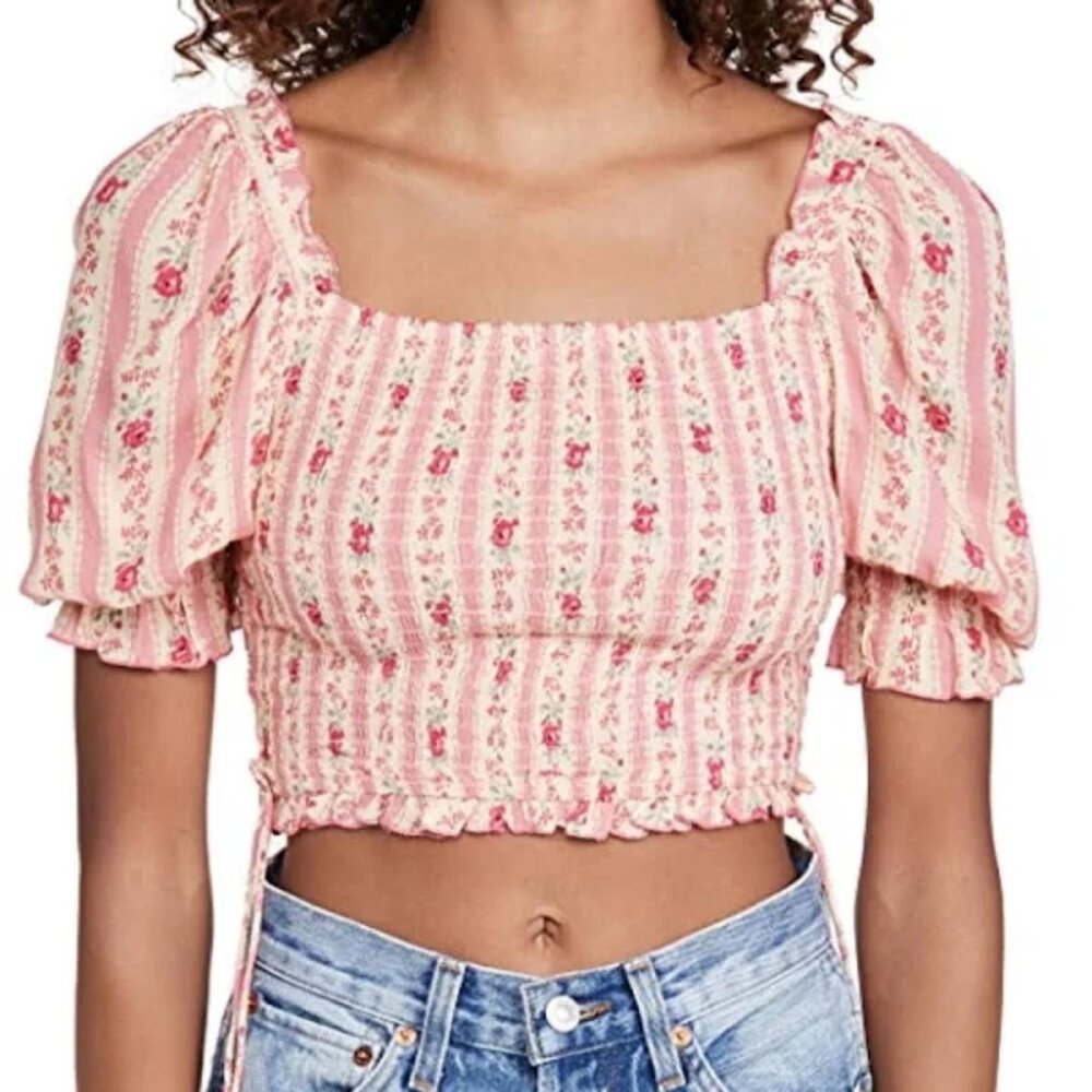 Playa Lucila Puff Sleeve Floral Crop Top XL